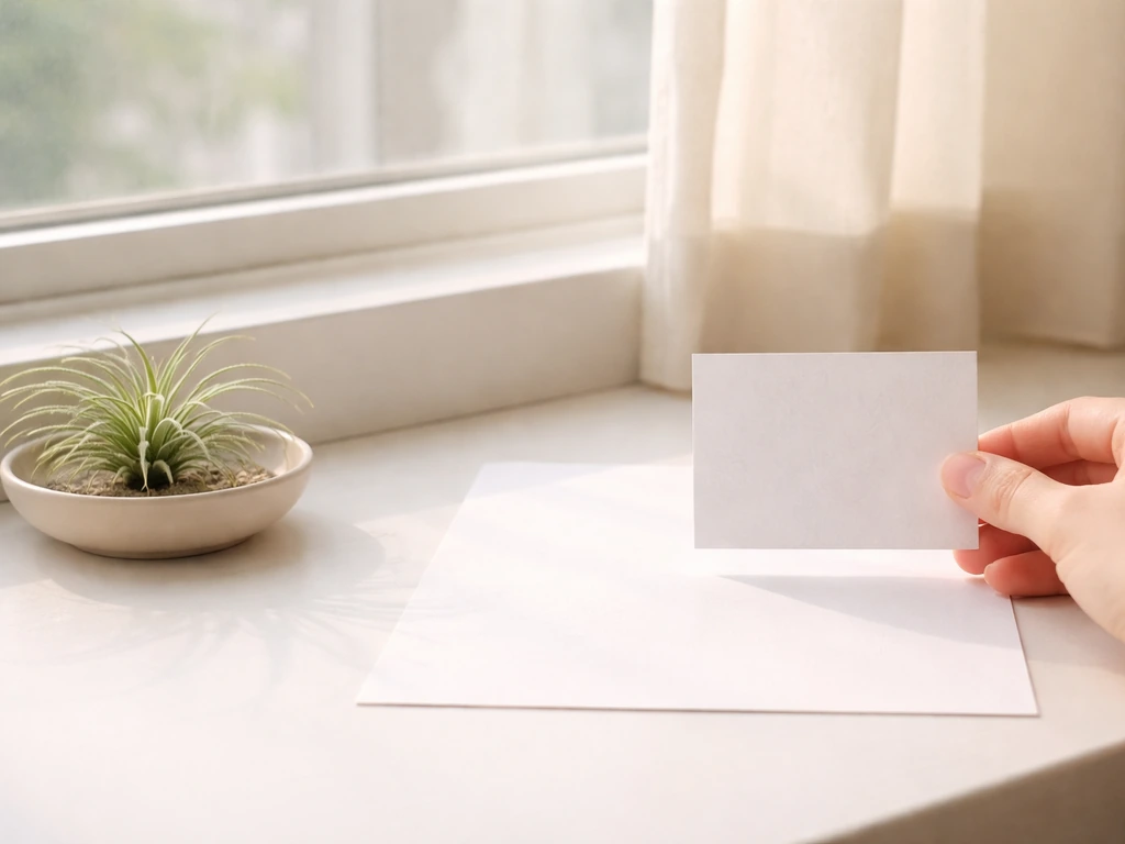 Hand shadow on white paper beside a window showing indoor light levels for air plants
