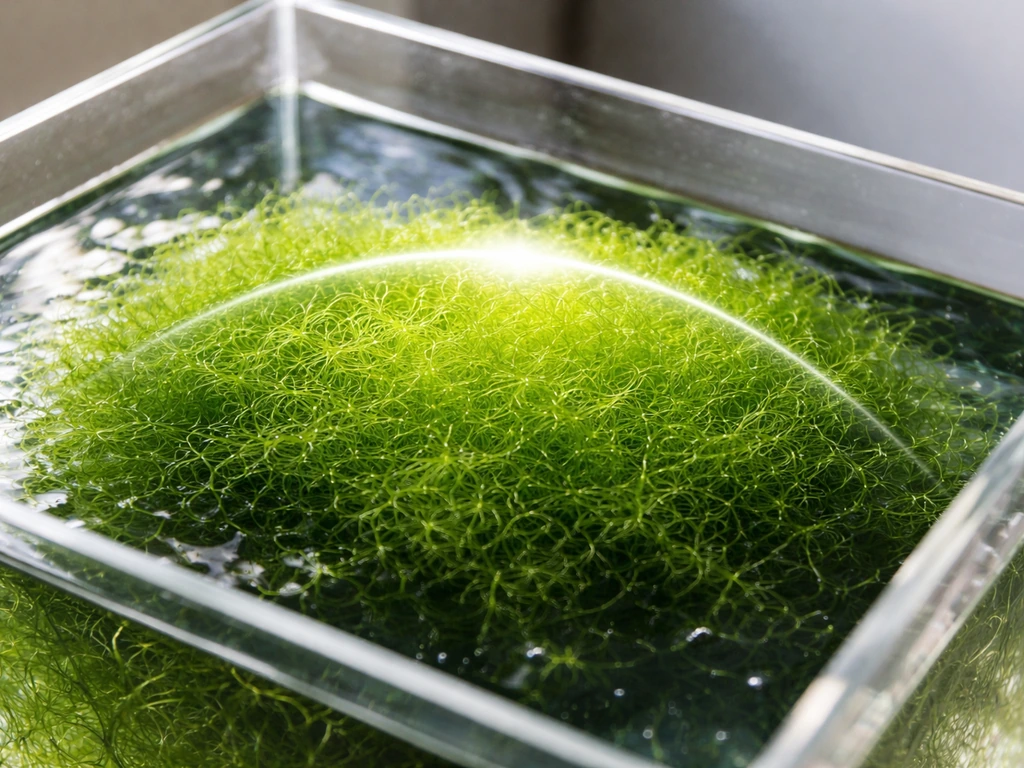 Close-up of a chaeto tank surface with a measurement-style visual indicating a target PPFD value.