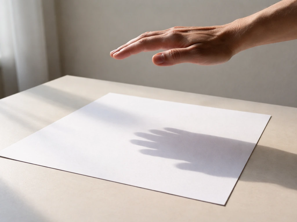 Hand holding above white paper showing a sharp shadow suitable for plant placement