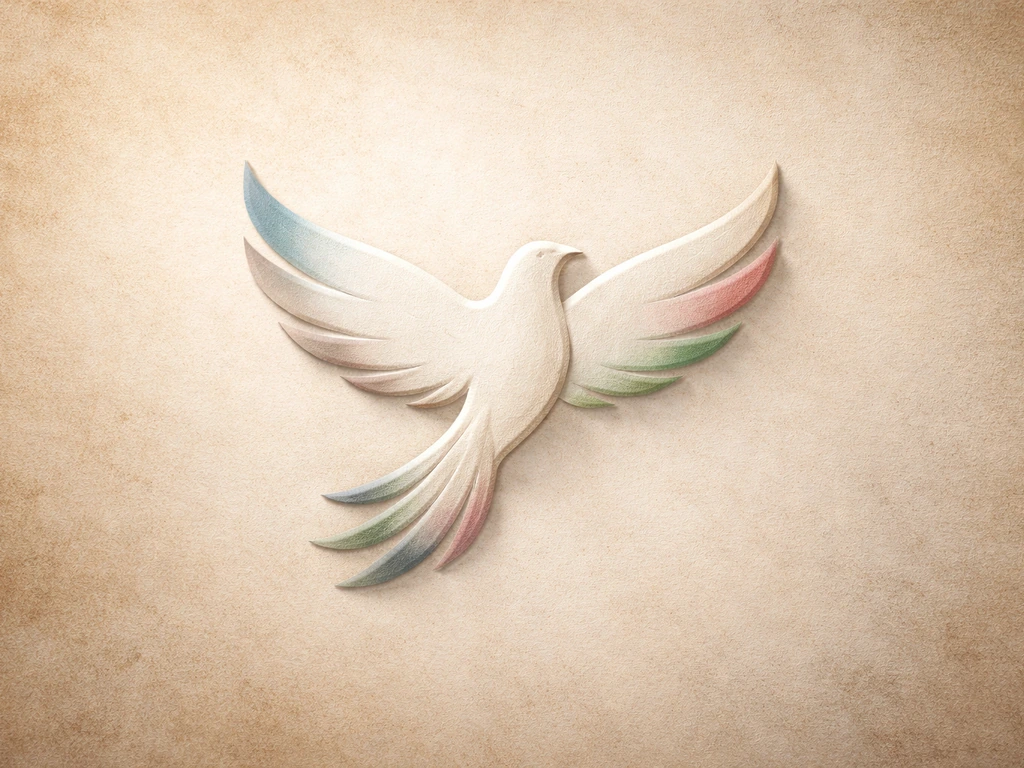 Stylized bird silhouette emblem on aged parchment with subtle muted flag-color accents.