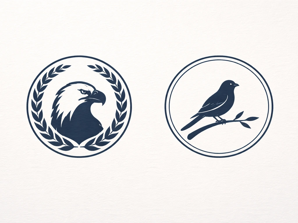 Two simple emblem frames comparing a formal national-bird style eagle vs a generic decorative bird.