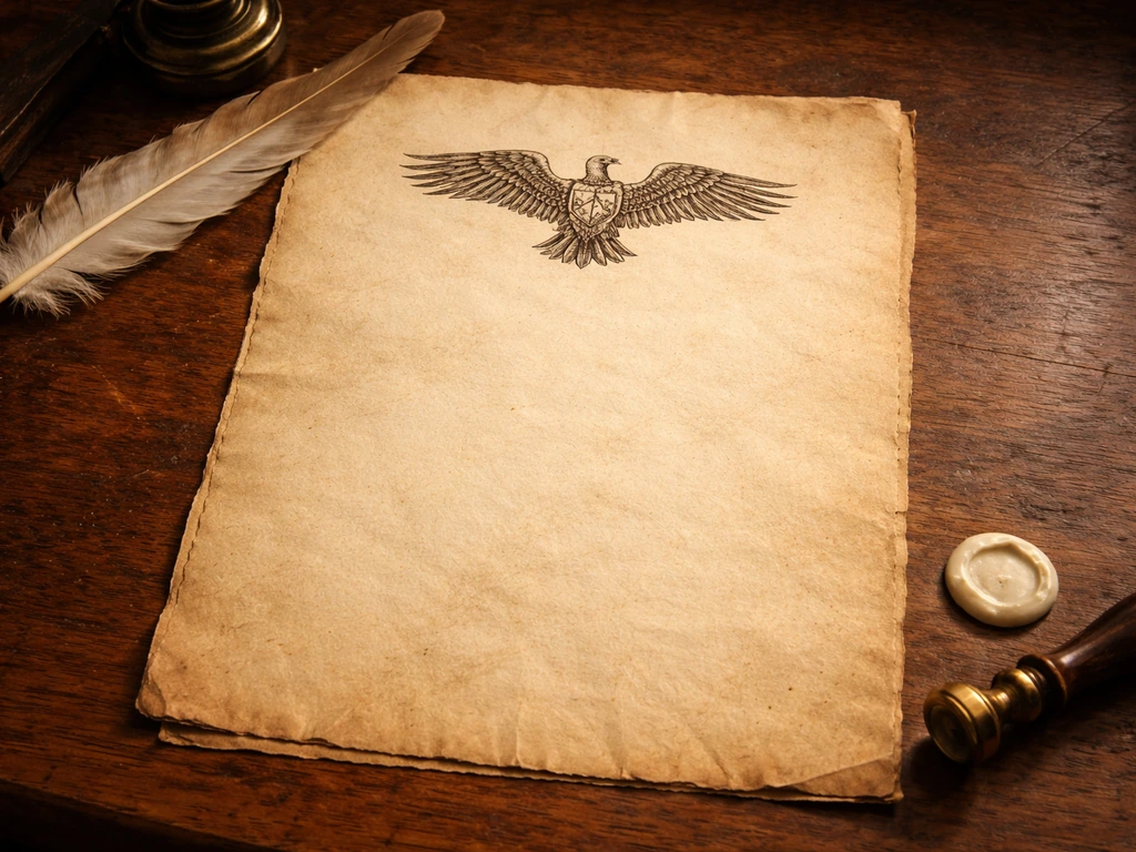Vintage early-1800s document page with an Andean condor emblem above it on worn parchment