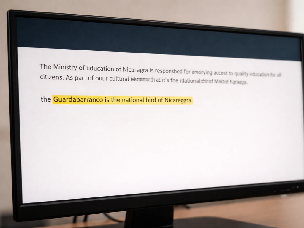 Close-up of an official MINED Nicaragua-style webpage listing Guardabarranco as the national bird.