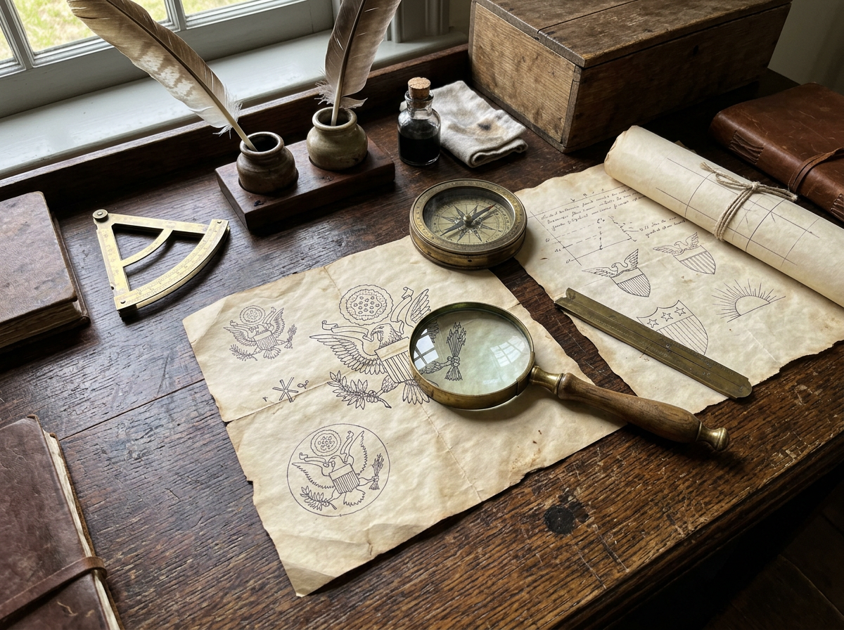 Continental Congress committee designing the Great Seal, showing early seal drafts