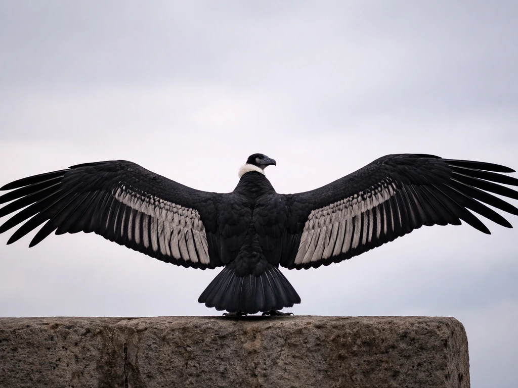 Minimal photo of a realistic Andean condor silhouette against the sky with a simple neutral background.