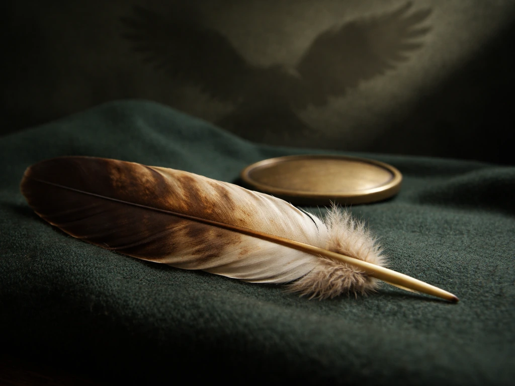Golden eagle feather and subtle heraldic shapes symbolizing Scotland’s cultural “national bird” concept