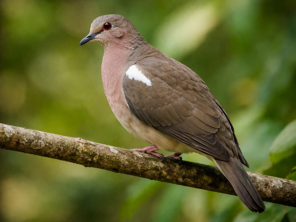 Grenada dove perched on a branch, showing its muted plumage and distinctive white shoulder stripe.