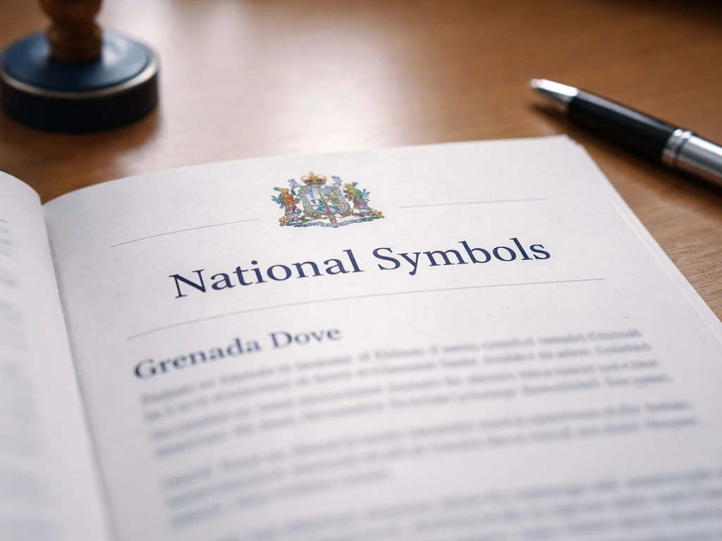 Close-up of an official government national symbols document referencing the Grenada Dove.