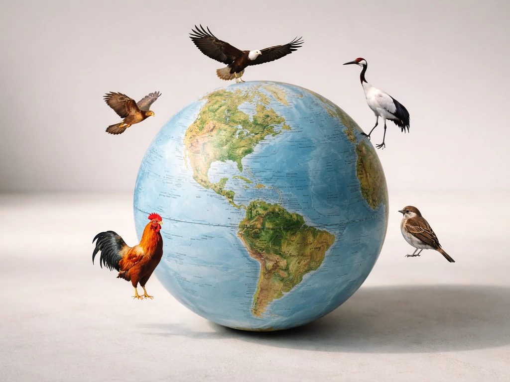 A globe with photoreal bird silhouettes around it, suggesting no single national bird for the world.