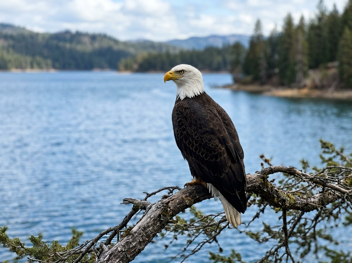 Bald eagle perched near water representing the official national bird choice