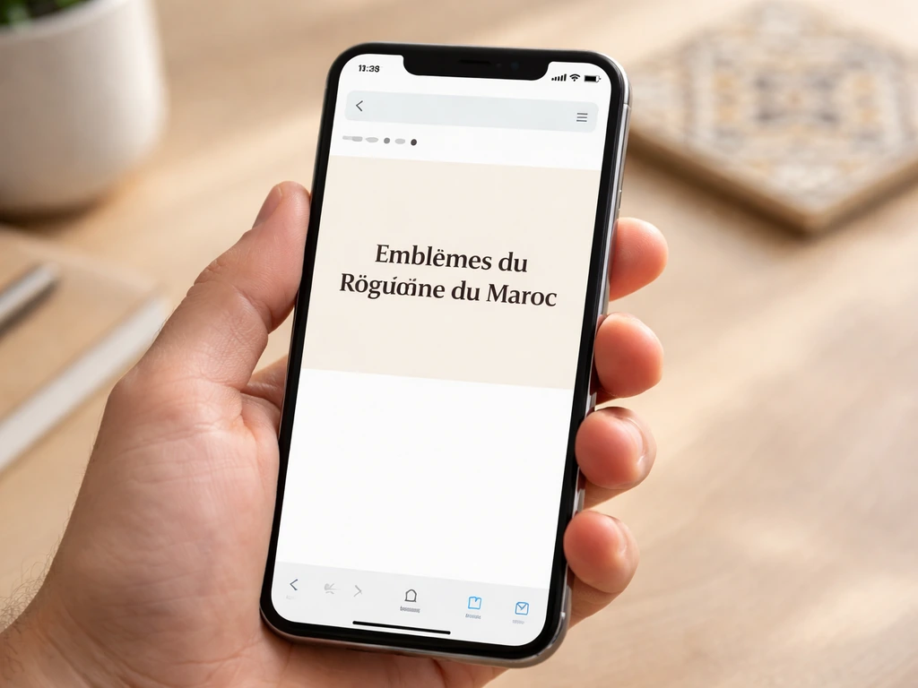 Person using a phone to browse a government website page about Morocco’s national emblems