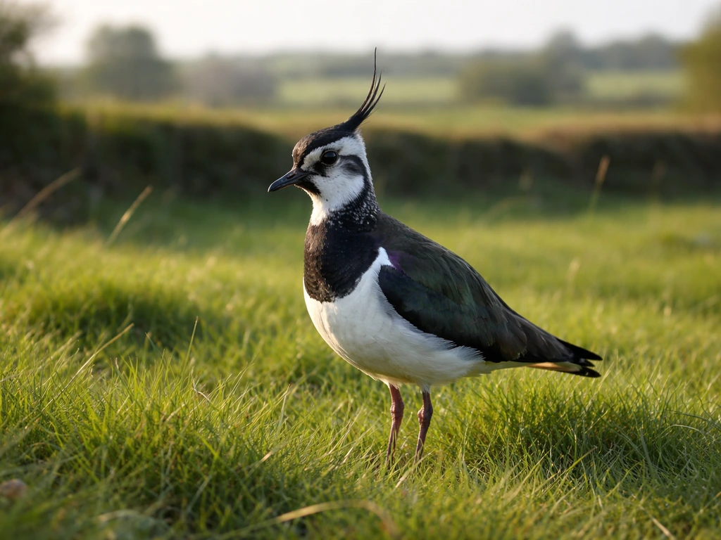 Northern Lapwing standing in Ireland’s grassland, vivid plumage and morning light
