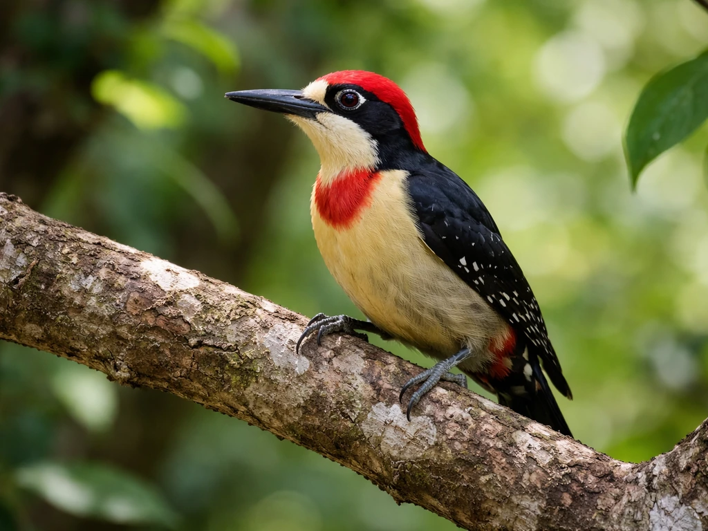 A Puerto Rican woodpecker perched on a tree branch in Puerto Rico, vibrant plumage in natural light.