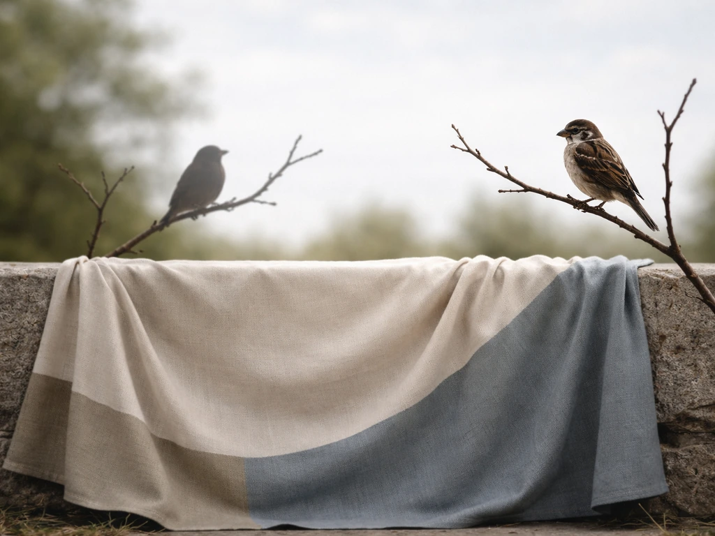 A sparrow and an empty branch beside a flag-like banner, symbolizing missing or multiple national birds.