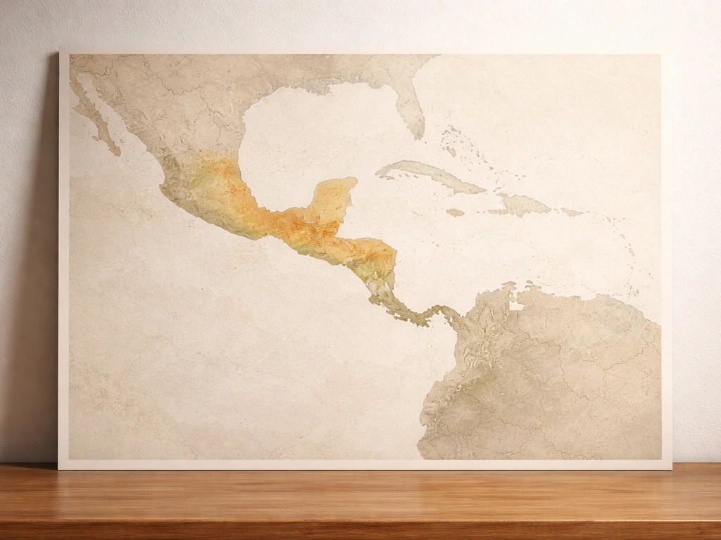 Minimal tabletop map highlighting Central America range areas for the Keel-billed Toucan.
