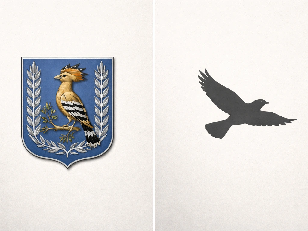 Split image: hoopoe motif emblem on the left, generic bird silhouette on the right to show nuance.