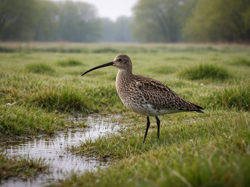 A grutto standing in a Dutch meadow with spring grass during March–June.