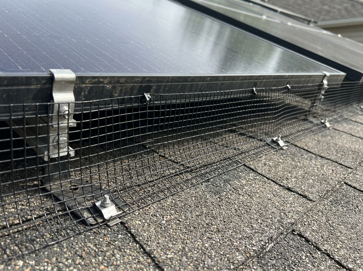 Clip-on mesh installed at the solar panel roof gap to prevent nesting