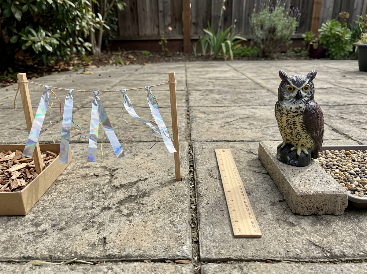 Side-by-side sample setups comparing reflective tape and an owl decoy