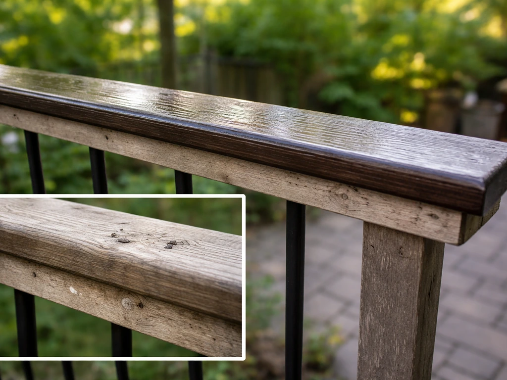 Metal railing perch showing treated top surface and untreated underside/post where birds would shift.