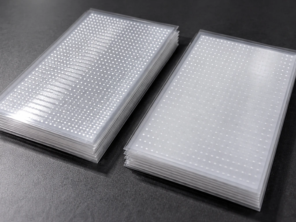 Close-up of two bird-strike decal films showing high-contrast dots/stripes vs faint low-contrast patterns.