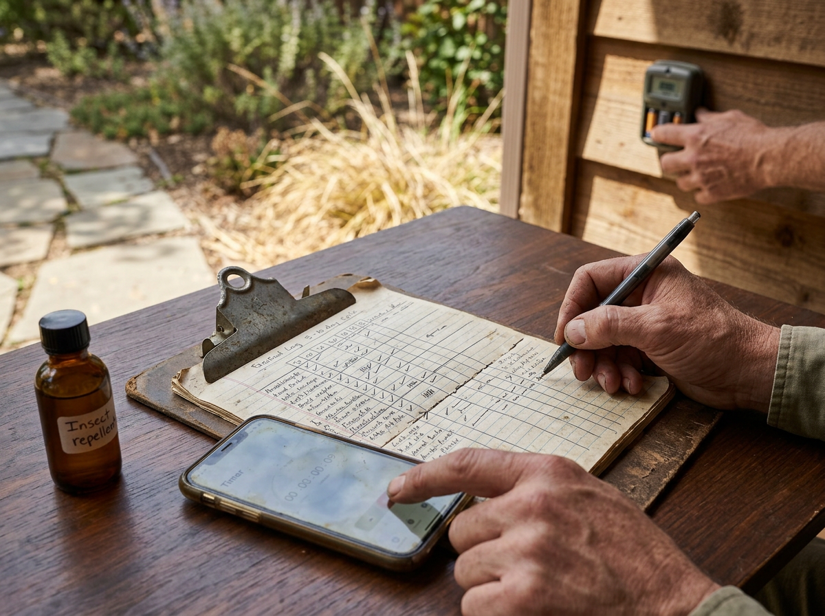 Checking a repellent reapplication schedule and maintenance setup.