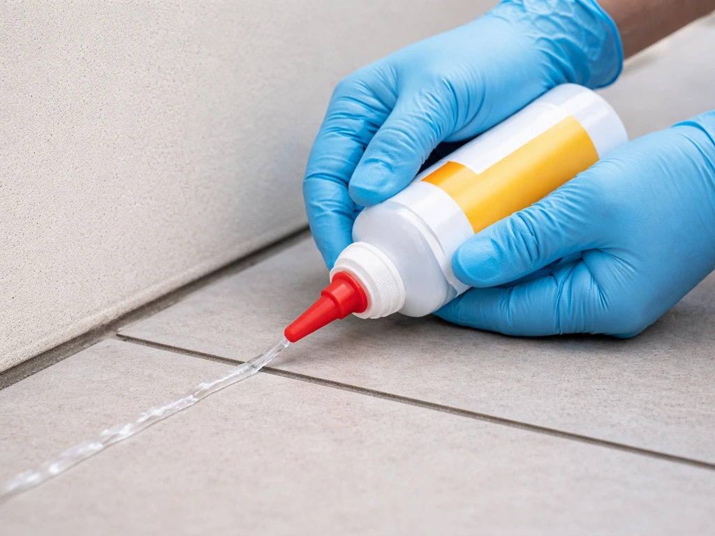 Gloved hands squeezing repellent gel onto a clean surface with container and applicator visible.