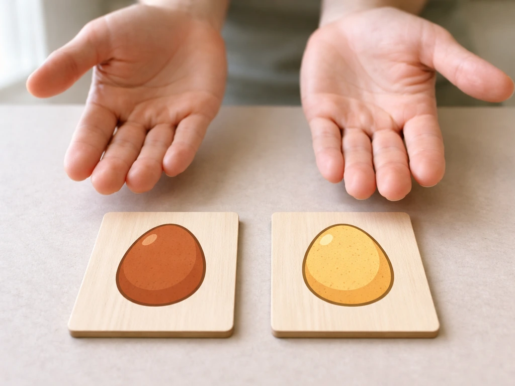 Two egg cards side-by-side on a tabletop with one set of hands hovering above, hinting wrong vs rare egg.
