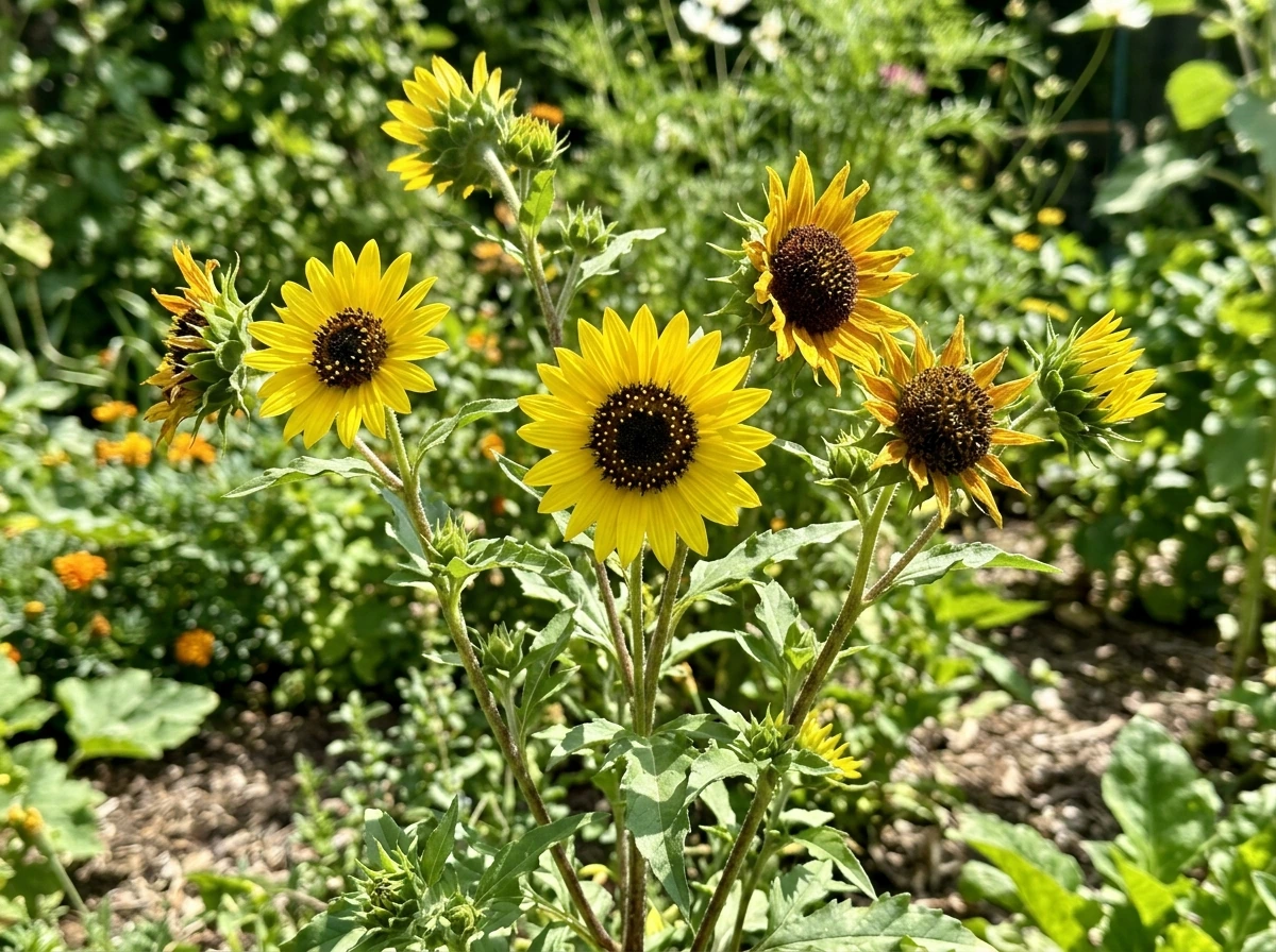 Flowering Guizotia abyssinica plant with thistle-like heads