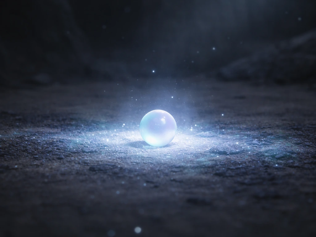 Glowing pearl-like Moondew Nectar orb in a blue, softly lit biome cave floor