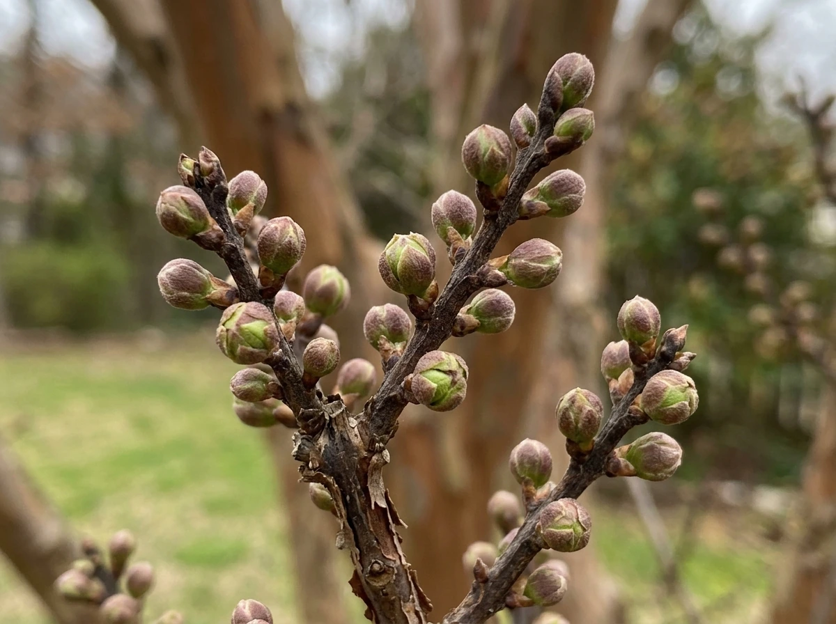 Crepe myrtle bud swell before leaves open