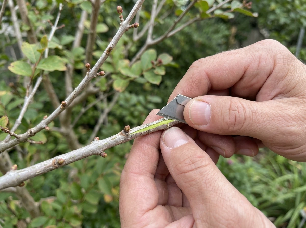 Scratch test on a crepe myrtle branch to confirm live wood