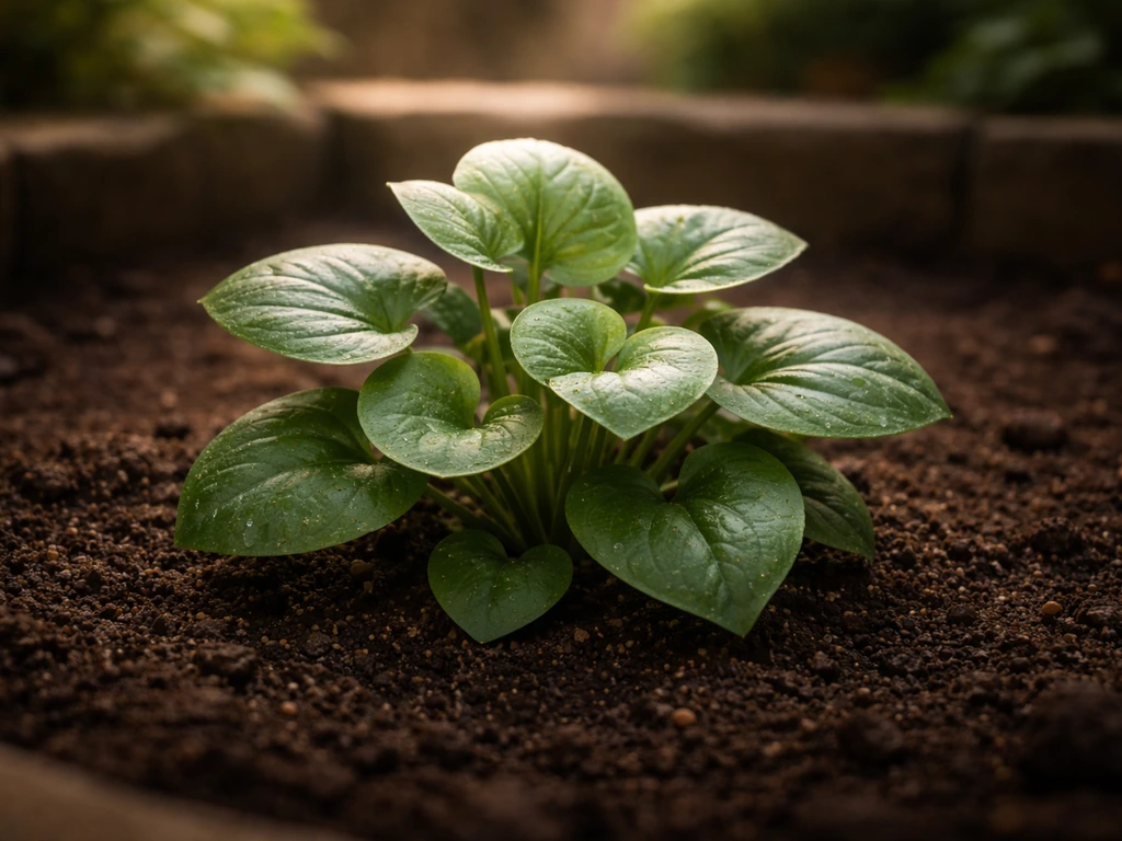Close-up of a Mallowsweet herb plant in the Room of Requirement, showing its rounded smooth leaves