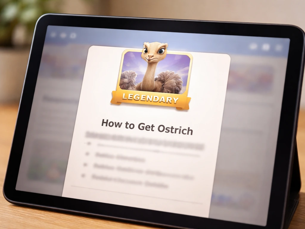 Close-up of a game encyclopedia page showing an Ostrich entry with a Legendary badge and a How to Get section