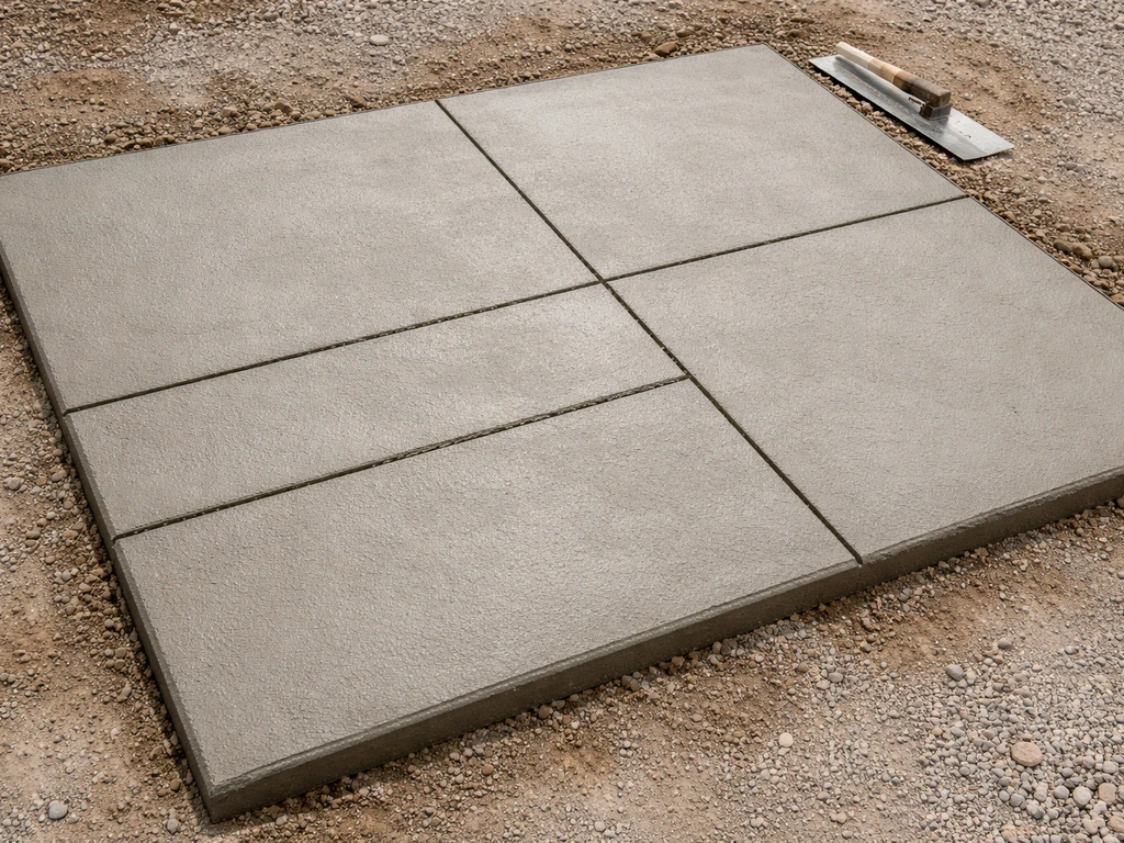 Dalle en béton avec joints de retrait entaillés, montrant une finition contrôlée et limitant les fissures.