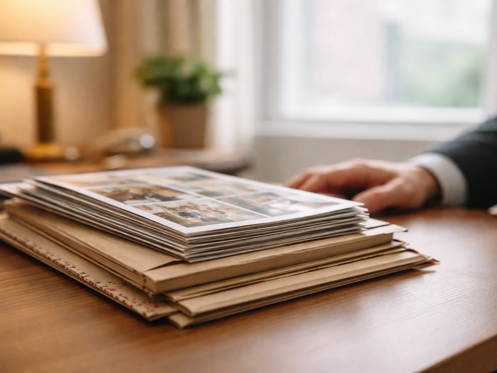 Vintage direct-mail catalog envelopes on a wooden desk, symbolizing a direct-retail career and wealth.