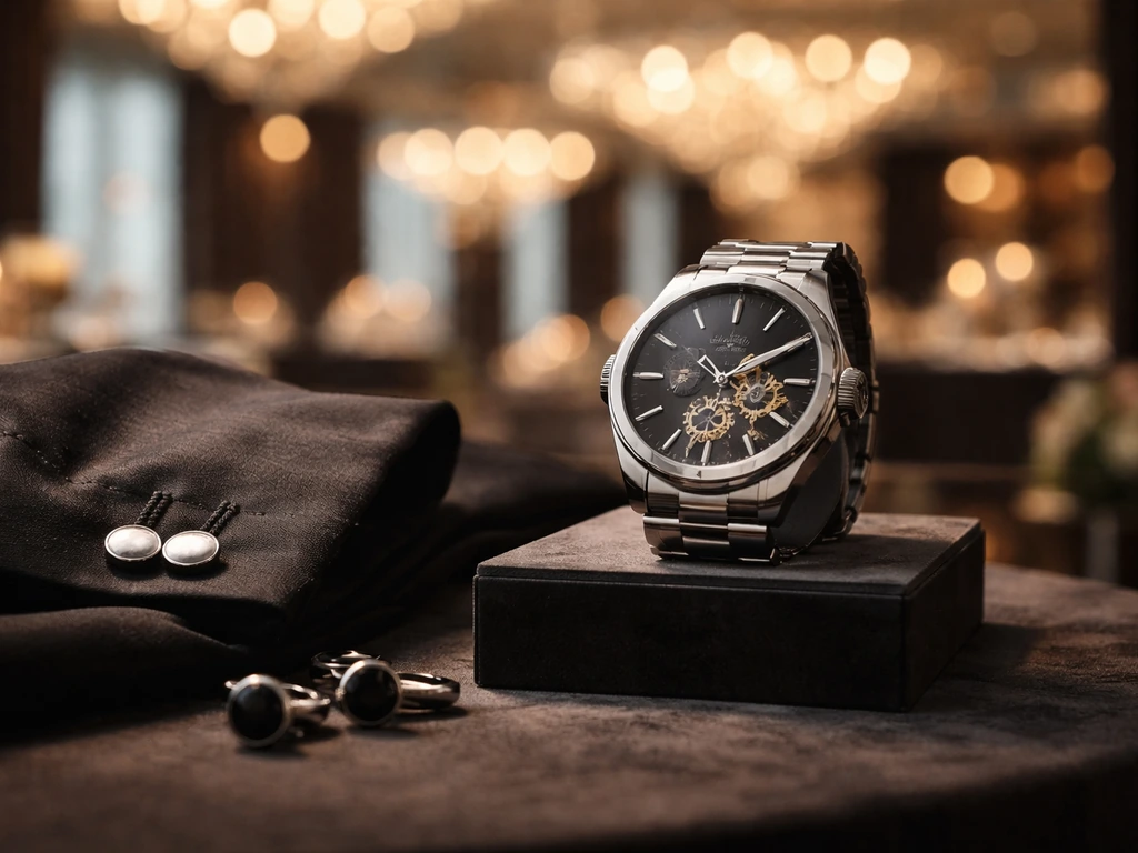 Luxury watch-inspired event setting with soft lights and businesslike ambience, symbolizing premium brand income