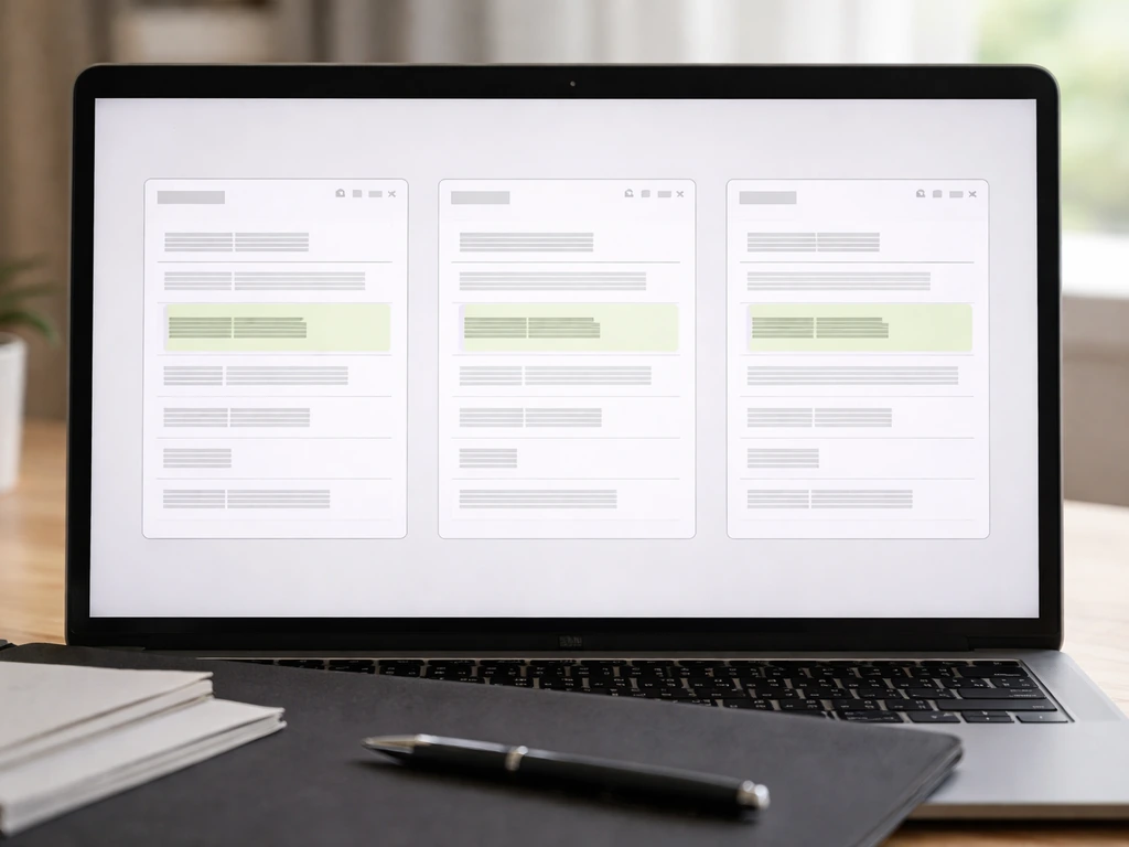 Desktop scene with a laptop screen showing three blank web panels hinting conflicting net worth figures.