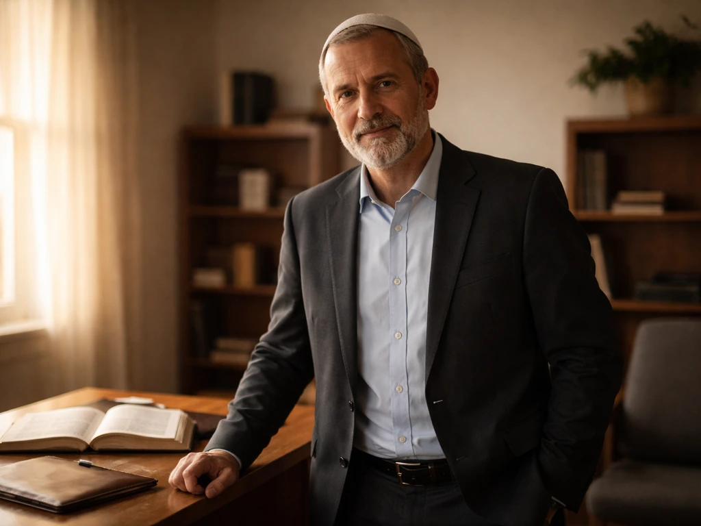 Anonymous clergy-style man in a modest office with a warm window, symbolic of a religious ministry leadership role