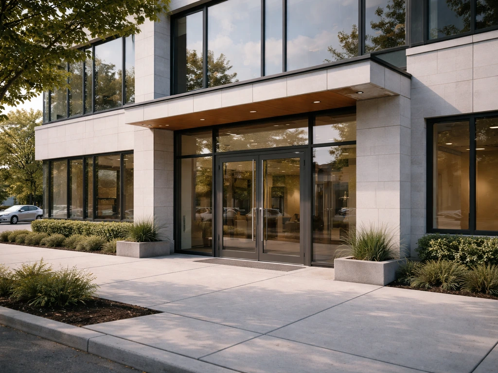 Exterior of a modern Canadian private healthcare clinic building in daylight