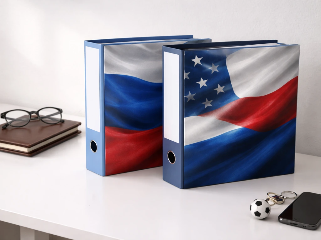 Two document folders on a desk with neutral items, symbolizing matching identity details for a football profile.