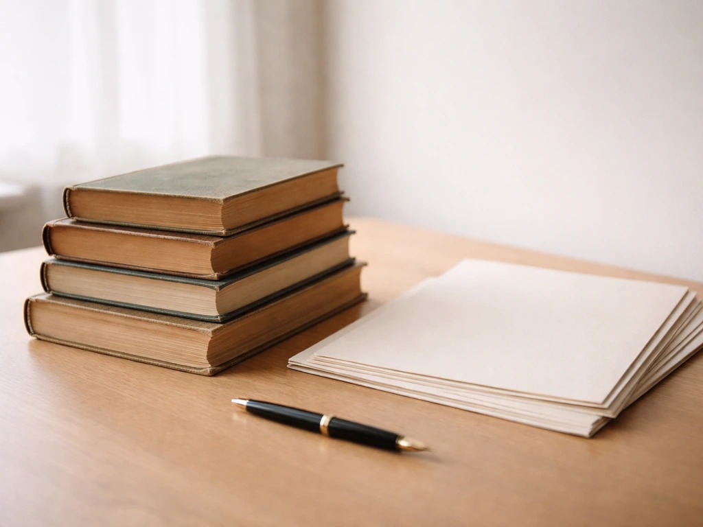Minimal desk scene with books and blank licensing documents suggesting intellectual property rights