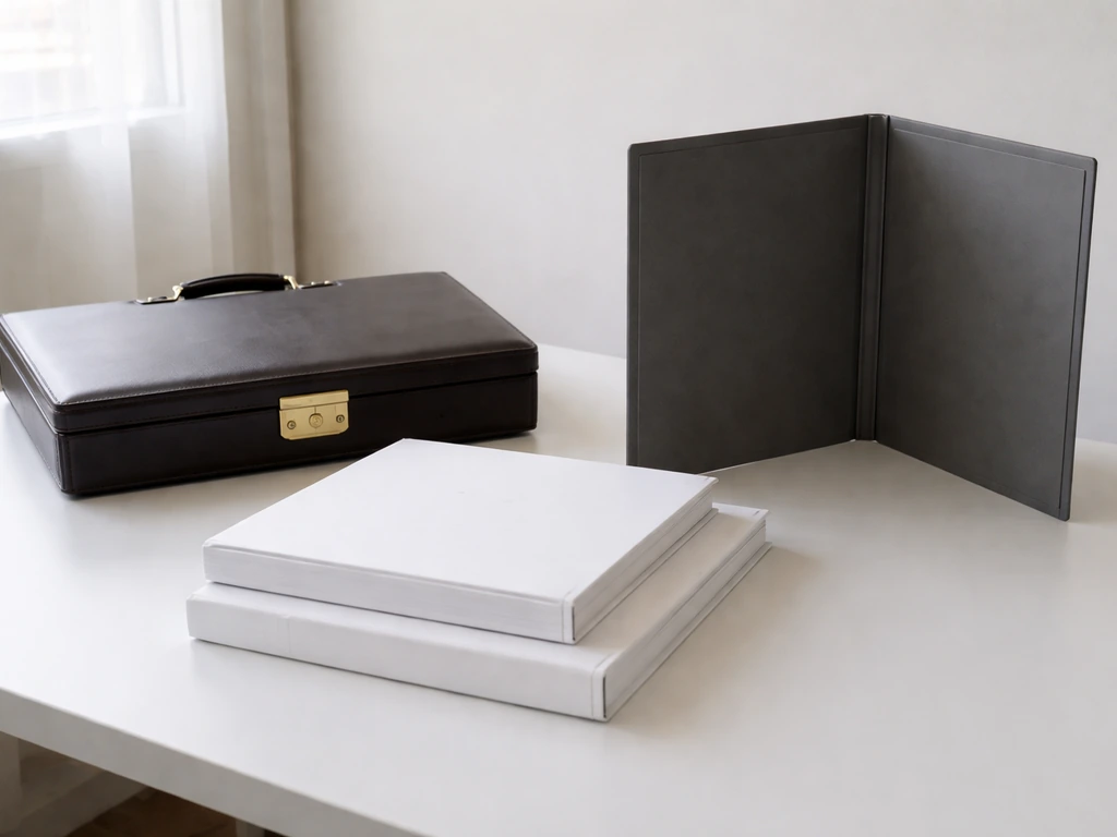 Minimal photo-style scene with a briefcase and scattered paperwork suggesting unverified assets, with a blank panel-like