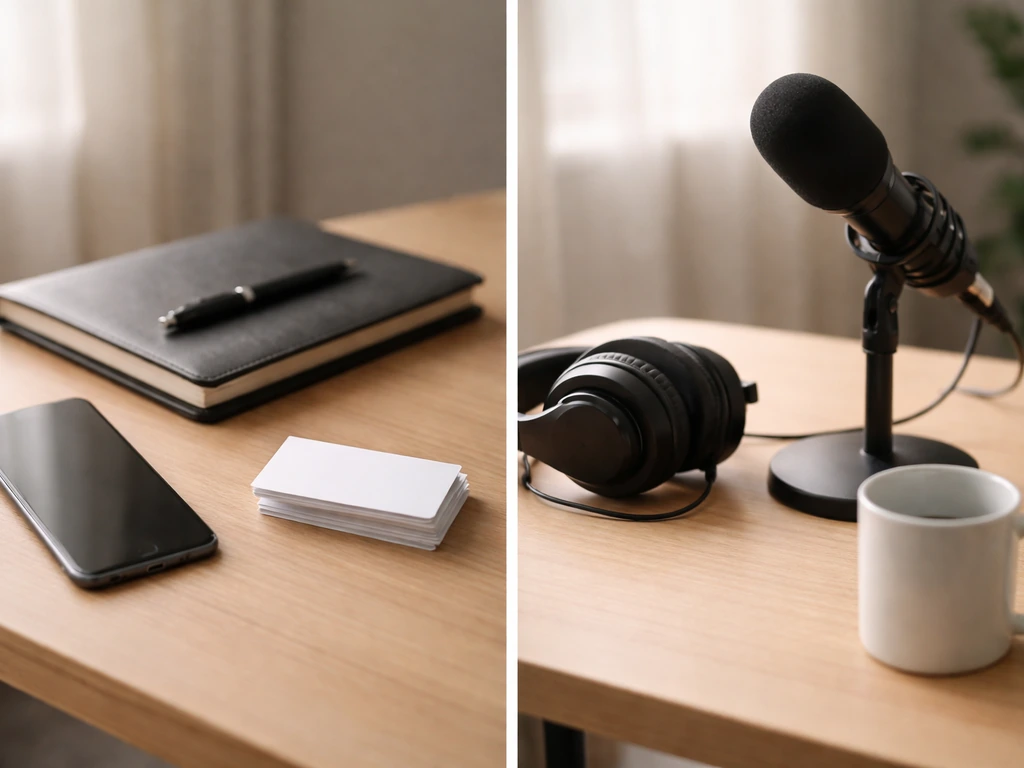 Two contrasting anonymous office setups symbolize two different Brian Ripka identities, no people shown.