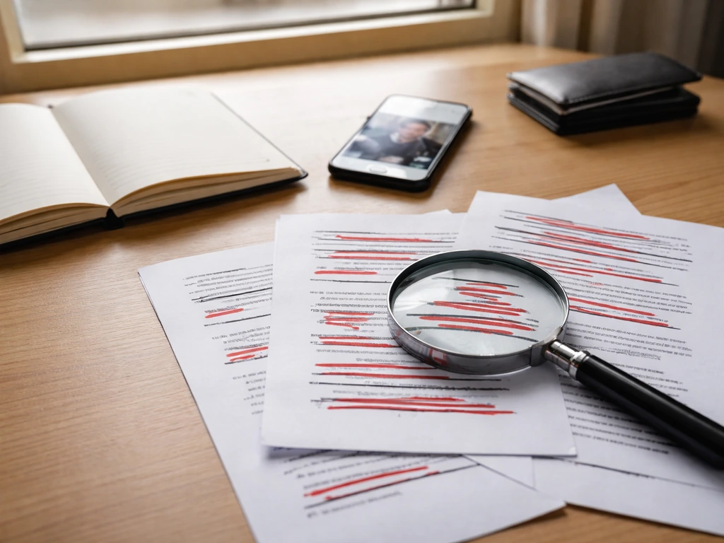 Magnifying glass over documents on a desk near a window, symbolizing verifying claims and avoiding bad sources.