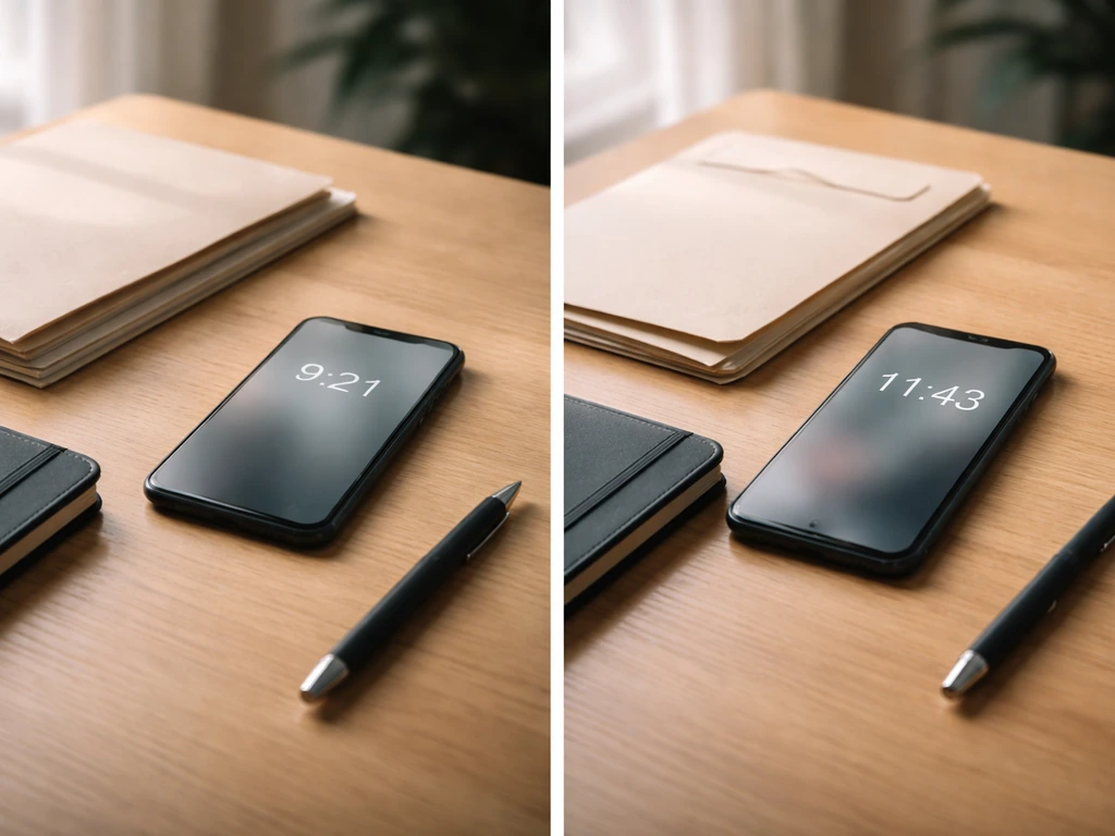 Two business desks with a smartphone showing mismatched update times, symbolizing conflicting contract numbers.