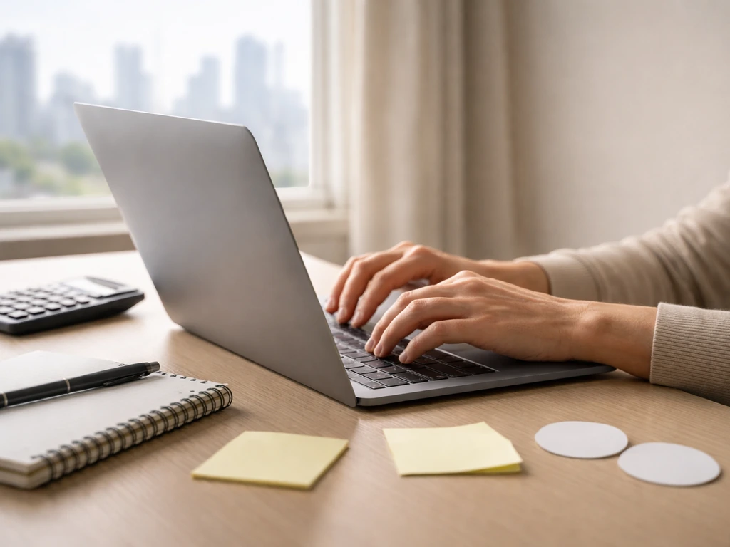 Person reviewing NFL contract numbers on a laptop in a quiet home office with a calculator nearby.