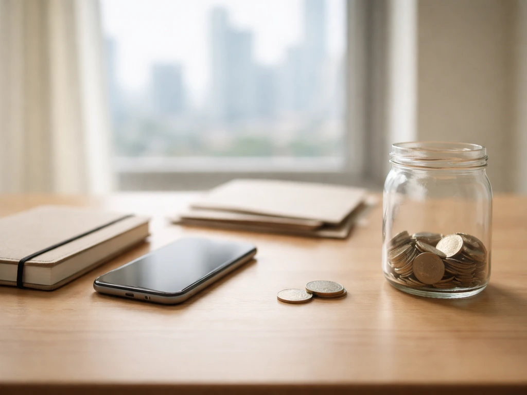 Minimal finance-themed desk scene with a confidence vibe for a net worth range estimate.