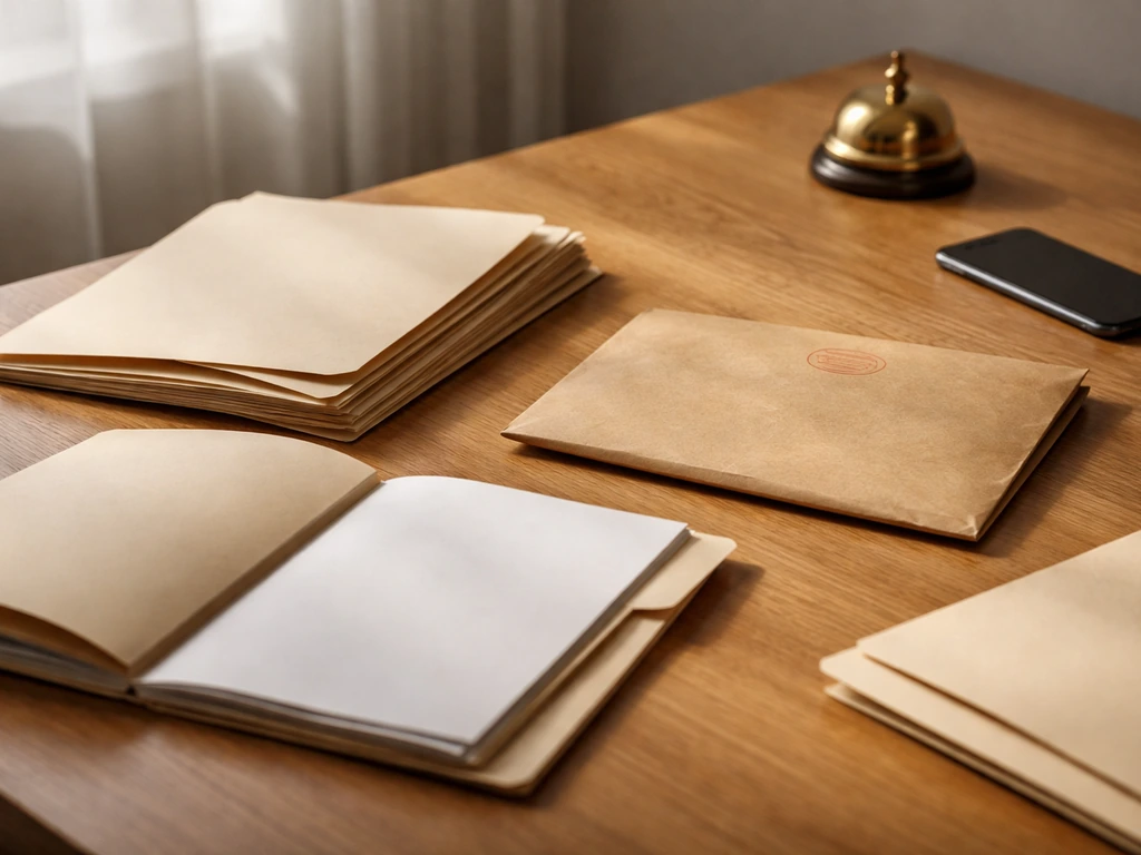 Minimal photo of anonymous files and a phone on a desk, suggesting identifying the right person before discussing financ