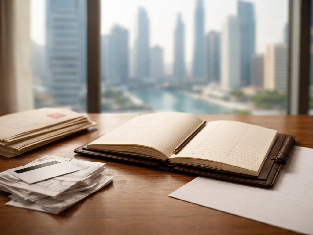 Open ledger and receipts on a desk with office-window light, symbolizing ongoing business costs and liabilities.